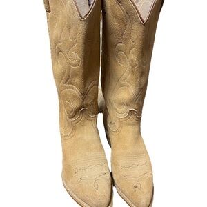 Women’s western tan Suede Cowboy Boots - Embroidered Design
